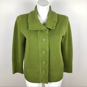 Chico's Green Yellow Cardigan 100% Cotton Thick Button Up L
